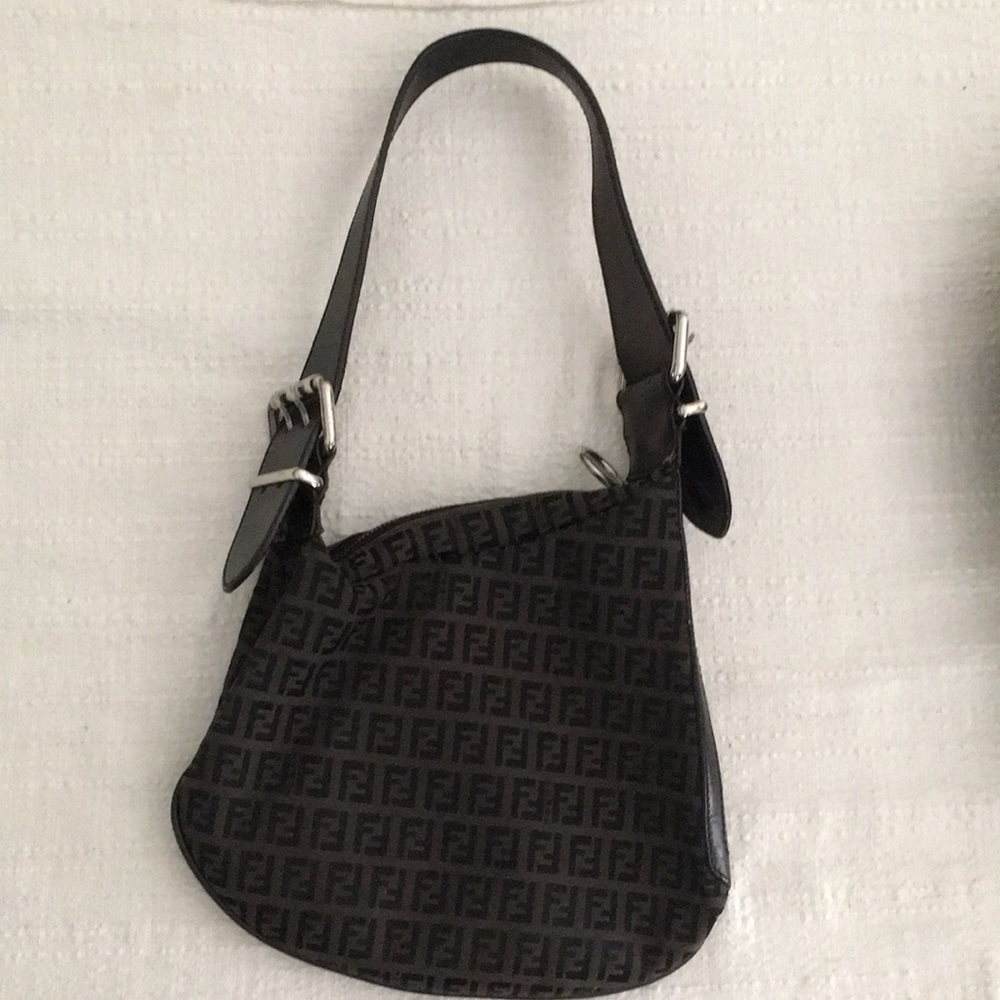 Fendi Zucchino Monogram Oyster Black Canvas and Leather Shoulder Bag